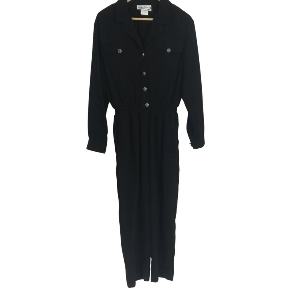 Vintage Saint Germaine Black One Piece Pants Jumpsuit Size M Long Sleeve Collar